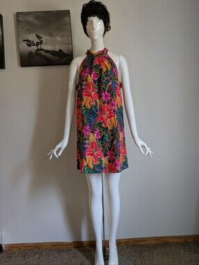 Floerns Tropical Leopard Print Halter Shift Mini Dress – Size L